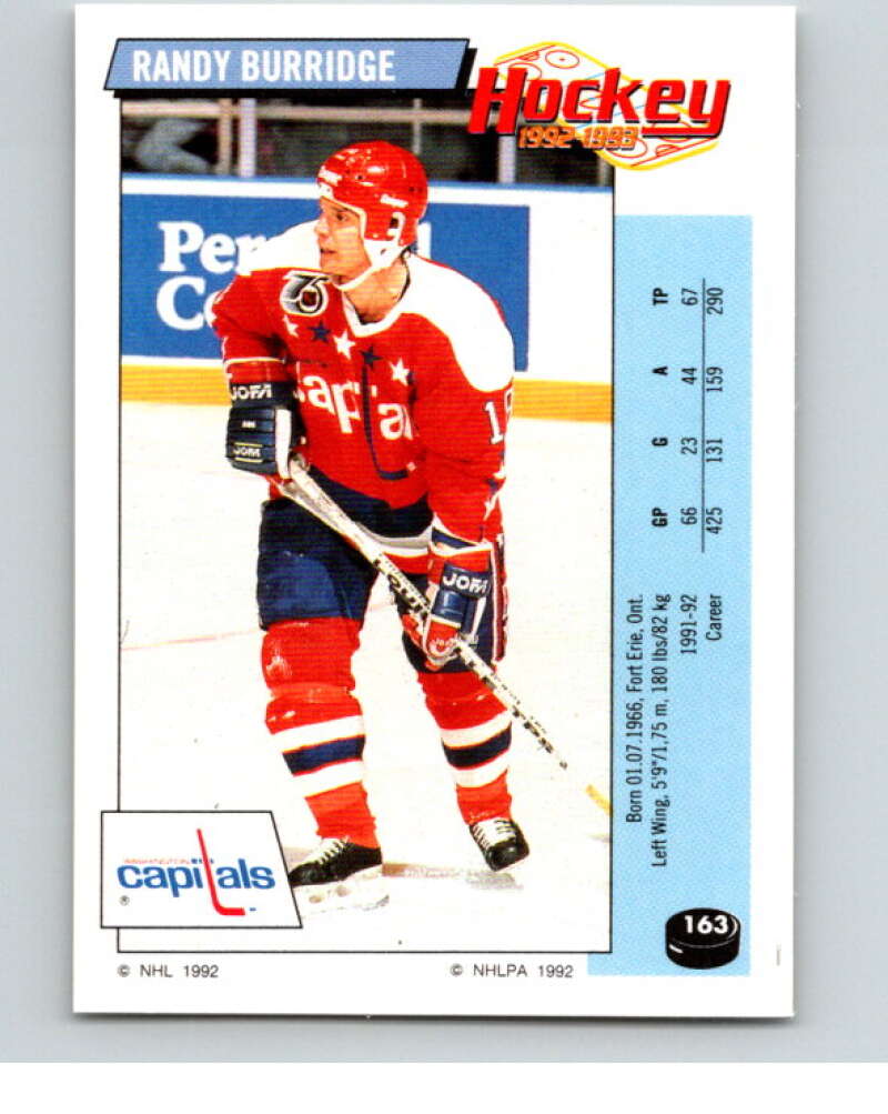 1992-93 Panini Stickers Hockey #163 Randy Burridge Washington Capitals V82798 Image 1