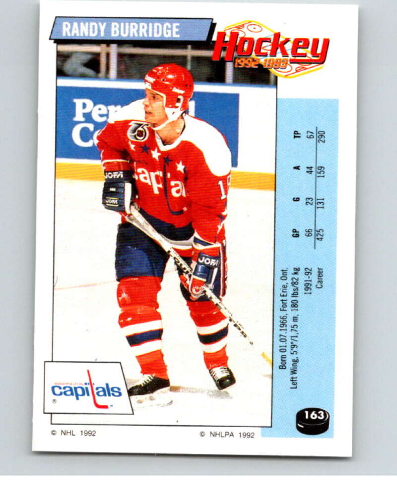 1992-93 Panini Stickers Hockey #163 Randy Burridge Washington Capitals V82799 Image 1