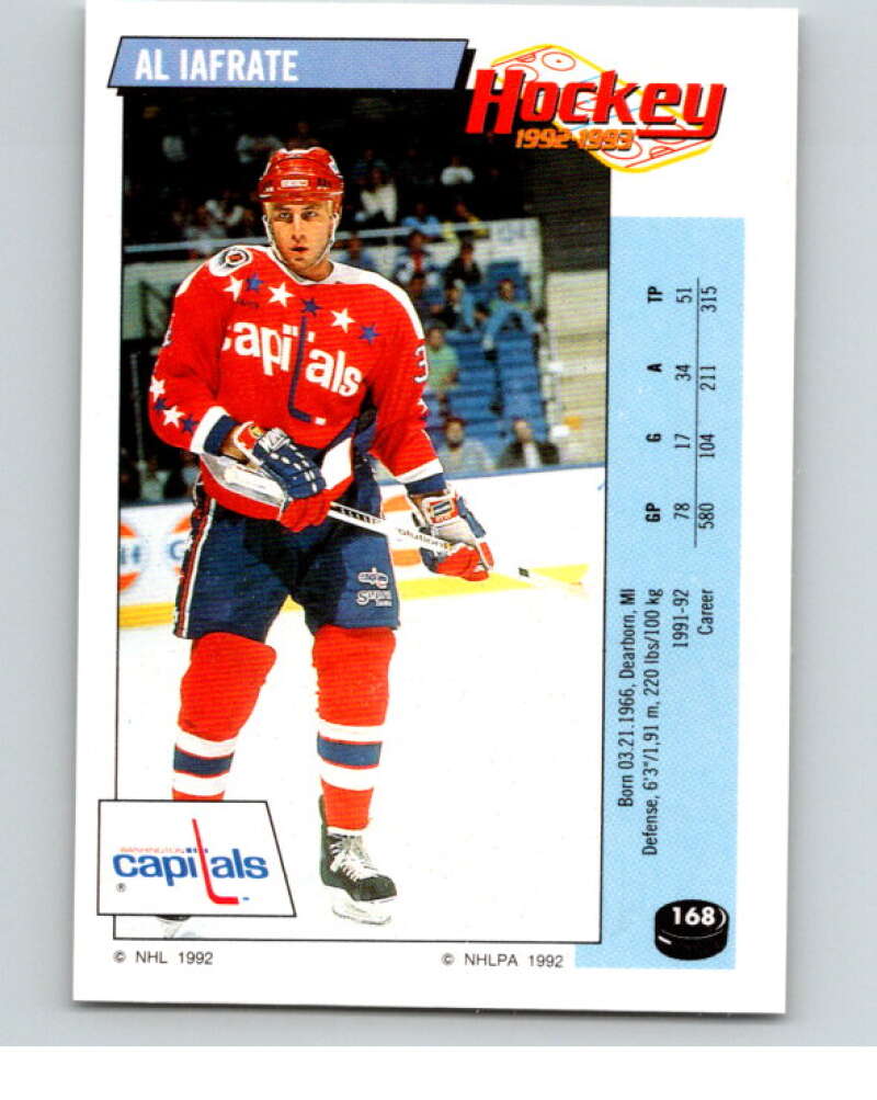 1992-93 Panini Stickers Hockey #168 Al Iafrate Washington Capitals V82808 Image 1