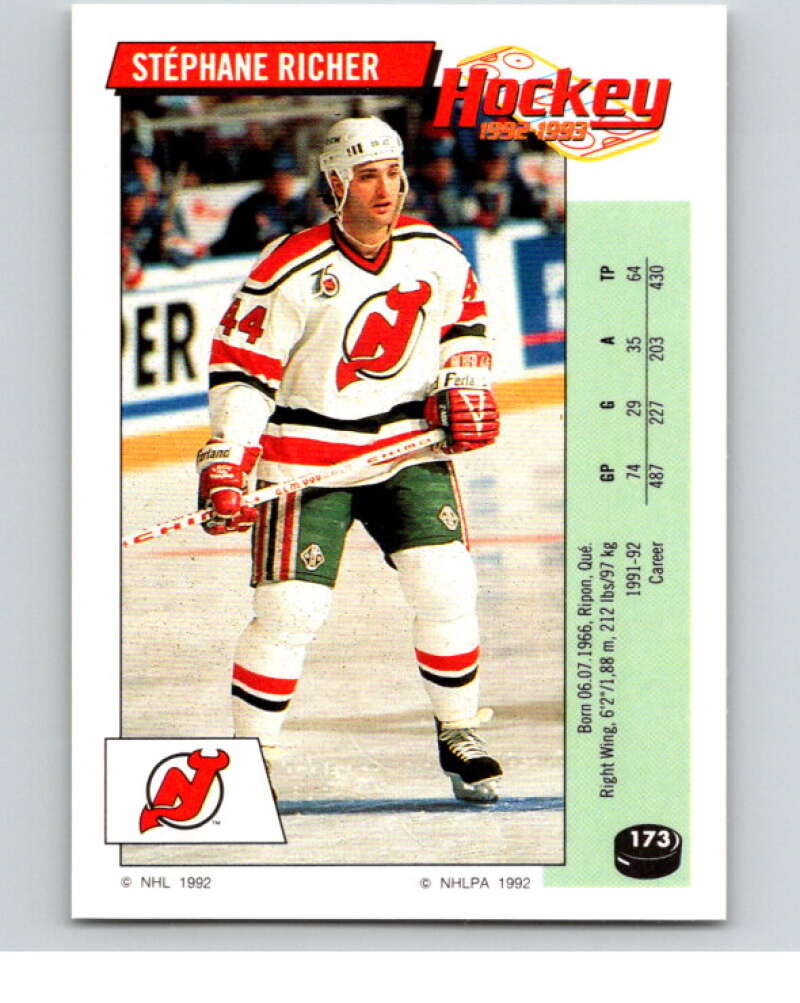 1992-93 Panini Stickers Hockey #173 Stephane Richer New Jersey Devils V82818 Image 1