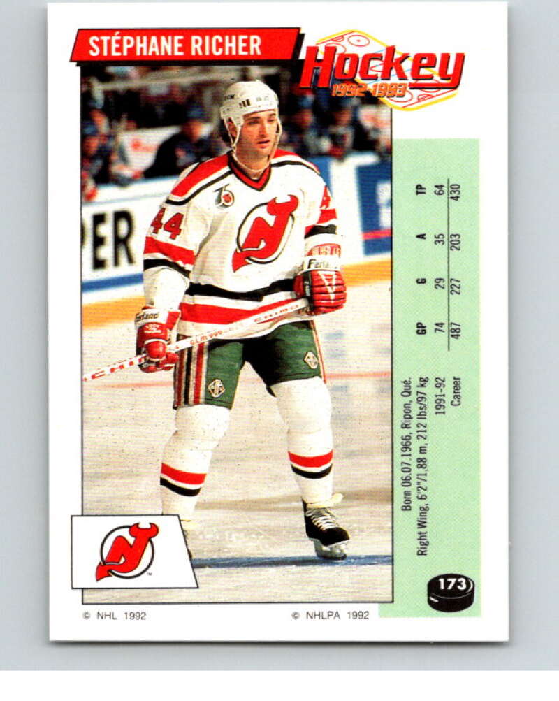 1992-93 Panini Stickers Hockey #173 Stephane Richer New Jersey Devils V82819 Image 1