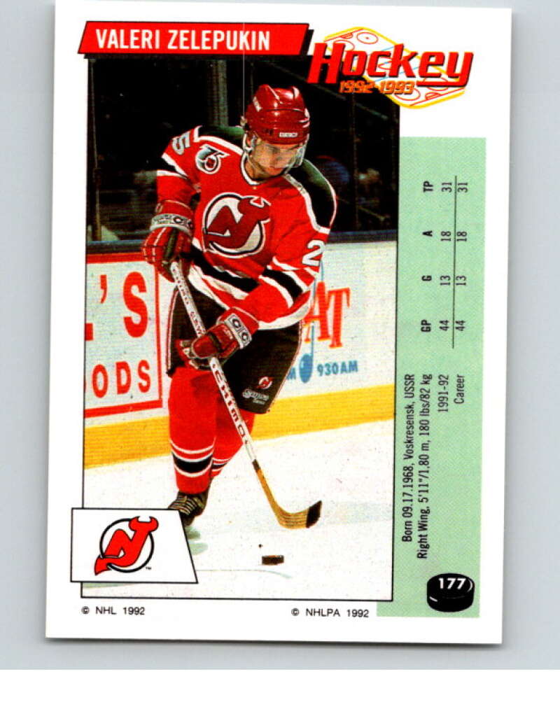 1992-93 Panini Stickers Hockey #177 Valeri Zelepukin New Jersey Devils V82827 Image 1