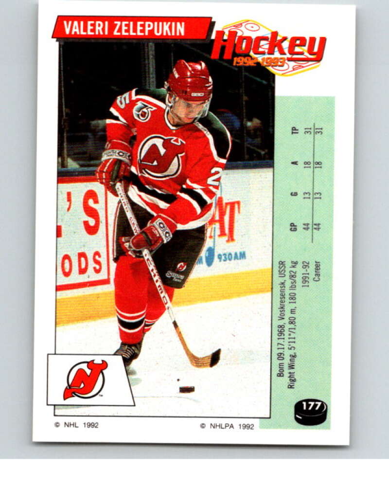 1992-93 Panini Stickers Hockey #177 Valeri Zelepukin New Jersey Devils V82828 Image 1