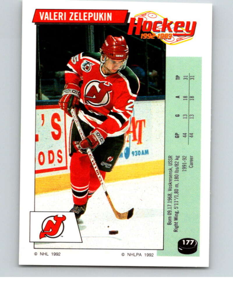 1992-93 Panini Stickers Hockey #177 Valeri Zelepukin New Jersey Devils V82829 Image 1