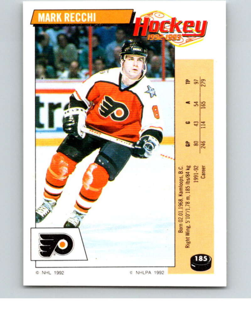 1992-93 Panini Stickers Hockey #185 Mark Recchi V82842 Image 1