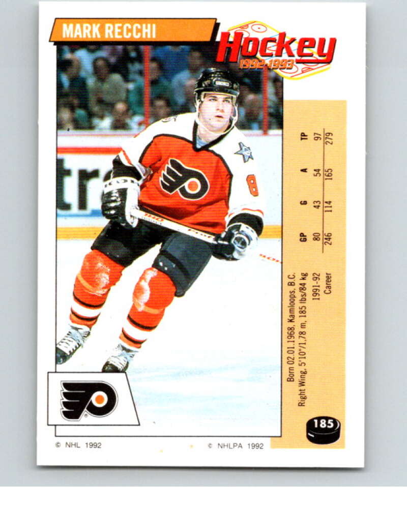 1992-93 Panini Stickers Hockey #185 Mark Recchi V82843 Image 1
