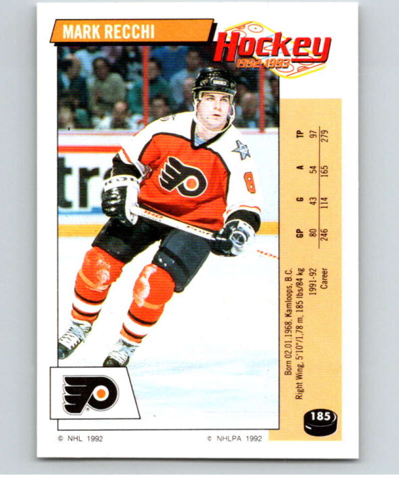 1992-93 Panini Stickers Hockey #185 Mark Recchi V82844 Image 1