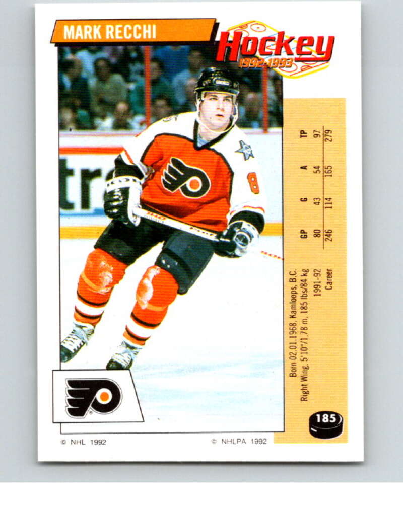 1992-93 Panini Stickers Hockey #185 Mark Recchi V82845 Image 1