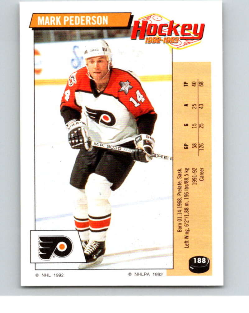 1992-93 Panini Stickers Hockey #188 Mark Pederson V82853 Image 1