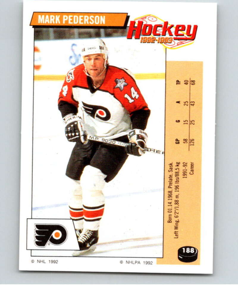 1992-93 Panini Stickers Hockey #188 Mark Pederson V82854 Image 1
