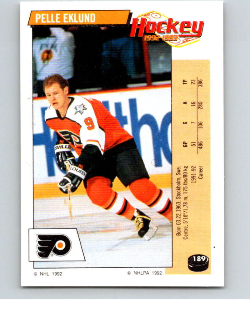 1992-93 Panini Stickers Hockey #189 Pelle Eklund Philadelphia Flyers V82855 Image 1