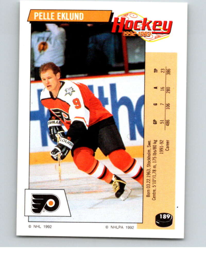 1992-93 Panini Stickers Hockey #189 Pelle Eklund Philadelphia Flyers V82857 Image 1