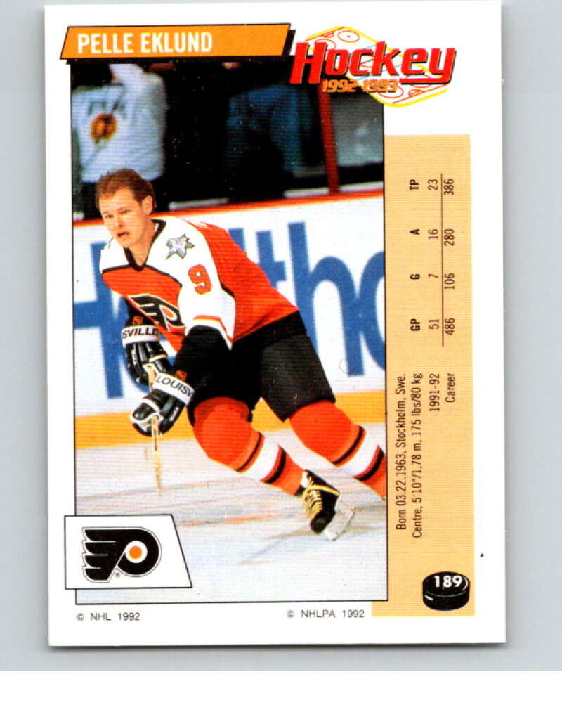 1992-93 Panini Stickers Hockey #189 Pelle Eklund Philadelphia Flyers V82858 Image 1
