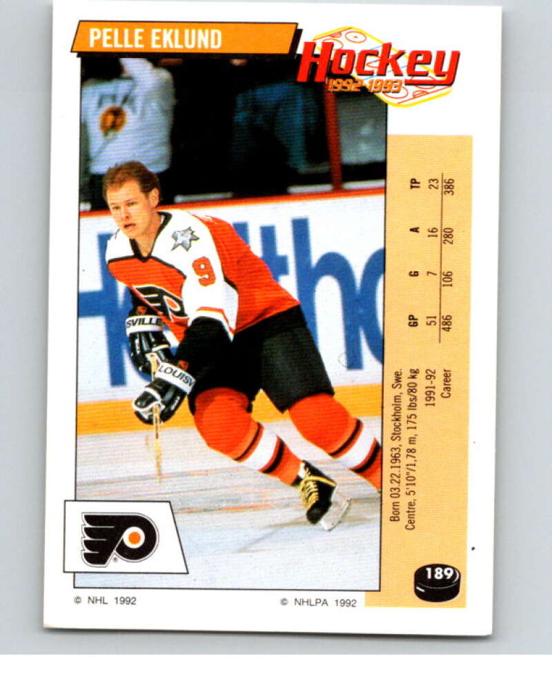 1992-93 Panini Stickers Hockey #189 Pelle Eklund Philadelphia Flyers V82859 Image 1