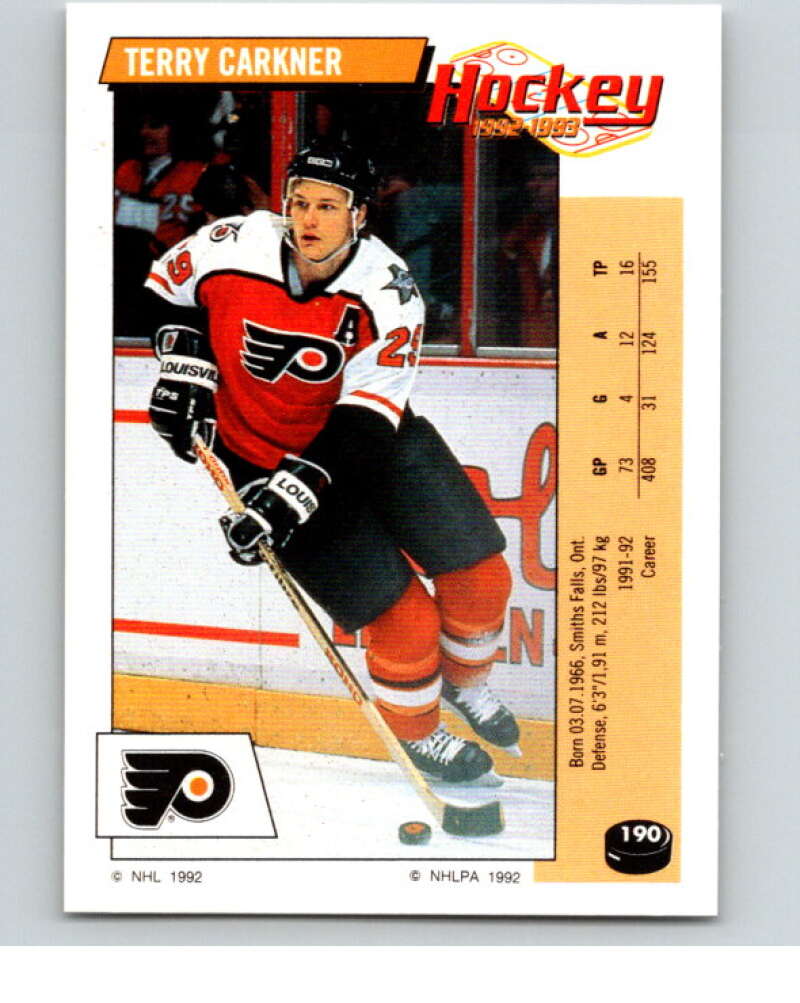 1992-93 Panini Stickers Hockey #190 Terry Carkner Philadelphia Flyers V82860 Image 1