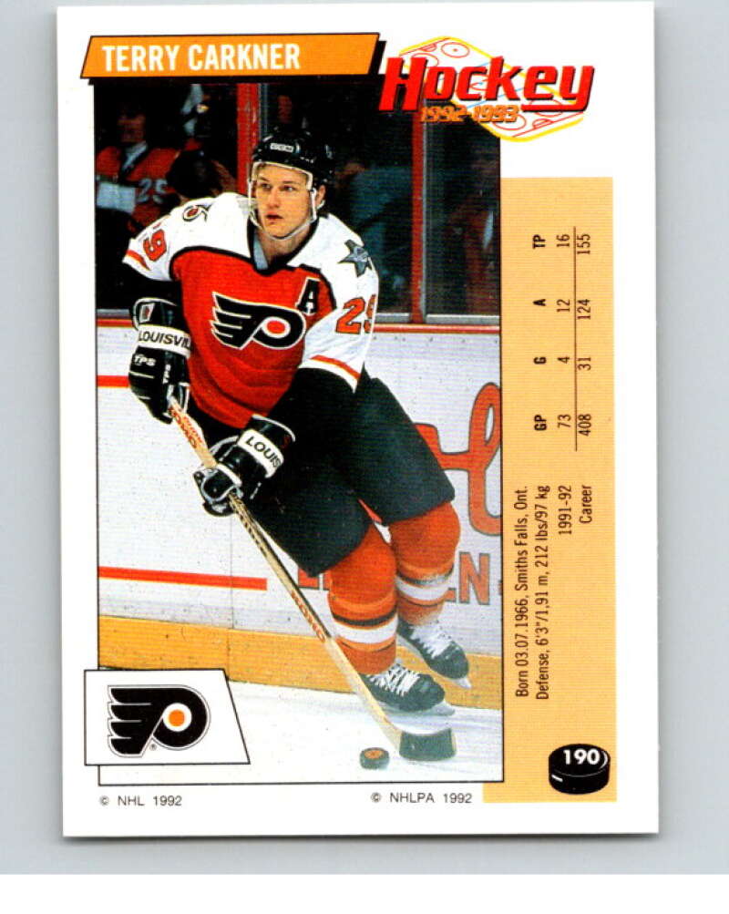 1992-93 Panini Stickers Hockey #190 Terry Carkner Philadelphia Flyers V82861 Image 1