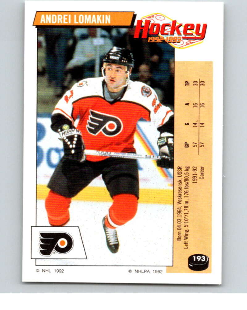 1992-93 Panini Stickers Hockey #193 Andrei Lomakin Philadelphia Flyers V82867 Image 1