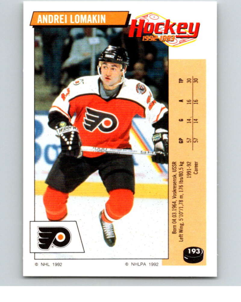 1992-93 Panini Stickers Hockey #193 Andrei Lomakin Philadelphia Flyers V82868 Image 1