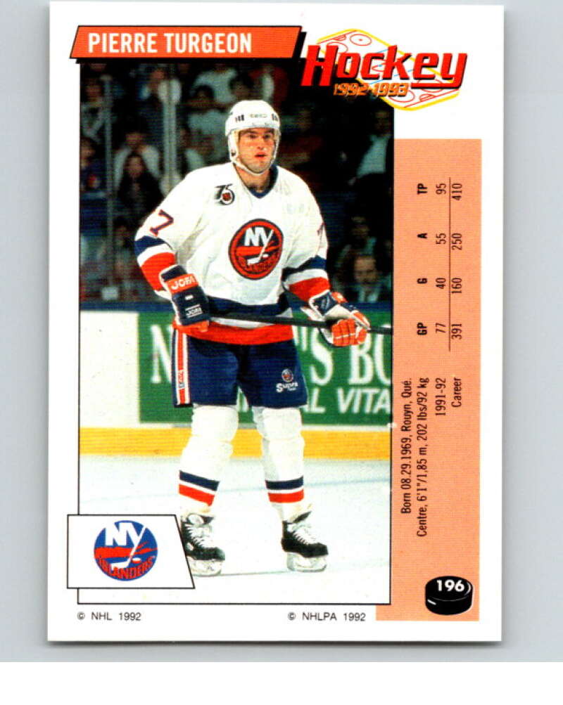1992-93 Panini Stickers Hockey #196 Pierre Turgeon New York Islanders V82872 Image 1