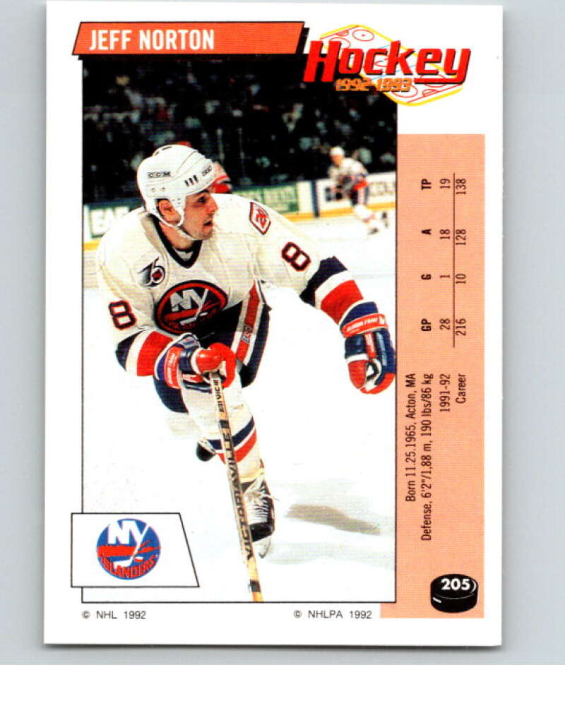 1992-93 Panini Stickers Hockey #205 Jeff Norton New York Islanders V82887 Image 1