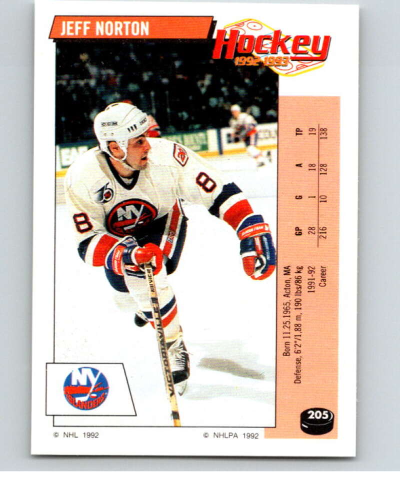 1992-93 Panini Stickers Hockey #205 Jeff Norton New York Islanders V82888 Image 1