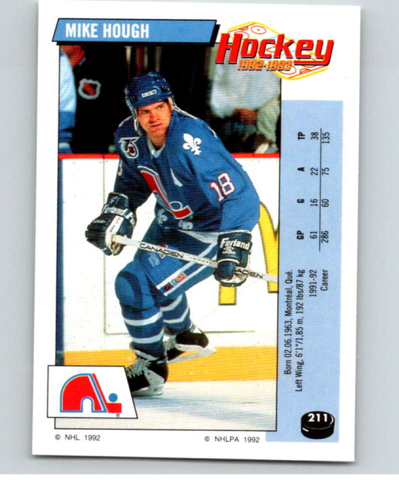 1992-93 Panini Stickers Hockey #211 Mike Hough Quebec Nordiques V82901 Image 1