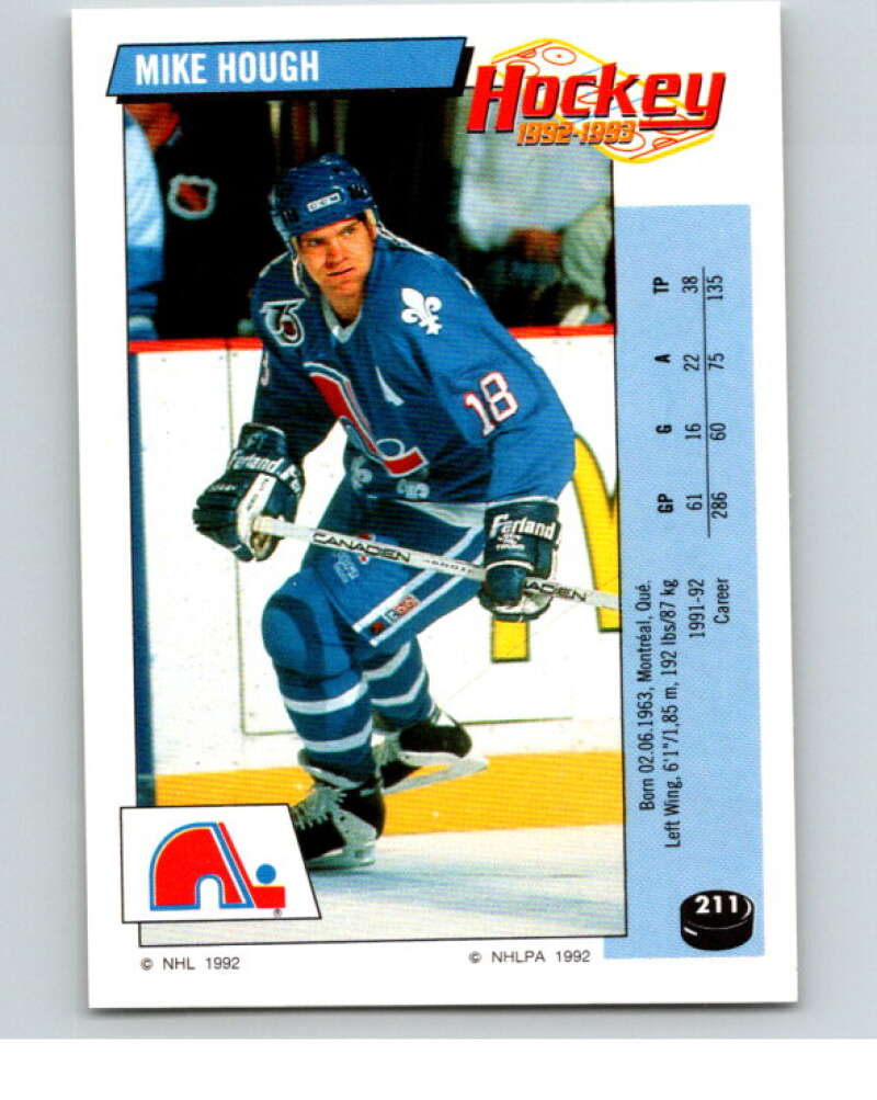 1992-93 Panini Stickers Hockey #211 Mike Hough Quebec Nordiques V82902 Image 1