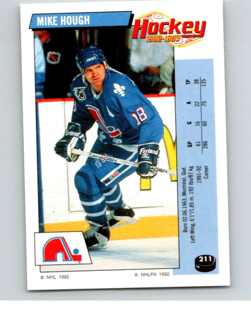 1992-93 Panini Stickers Hockey #211 Mike Hough Quebec Nordiques V82903 Image 1