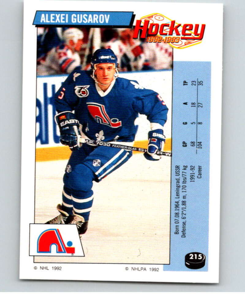 1992-93 Panini Stickers Hockey #215 Alexei Gusarov Quebec Nordiques V82911 Image 1