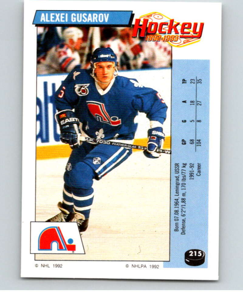1992-93 Panini Stickers Hockey #215 Alexei Gusarov Quebec Nordiques V82913 Image 1
