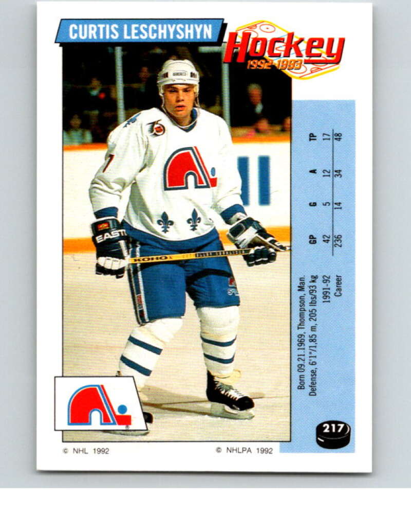 1992-93 Panini Stickers Hockey #217 Curtis Leschyshyn Quebec Nordiques V82917 Image 1