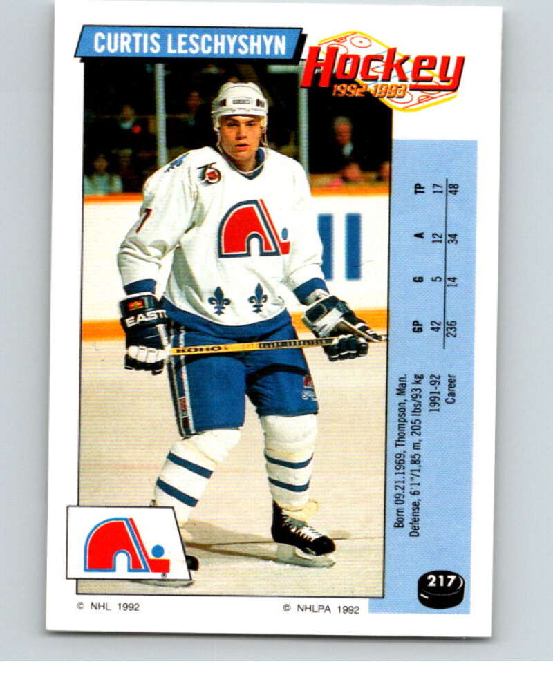1992-93 Panini Stickers Hockey #217 Curtis Leschyshyn Quebec Nordiques V82918 Image 1