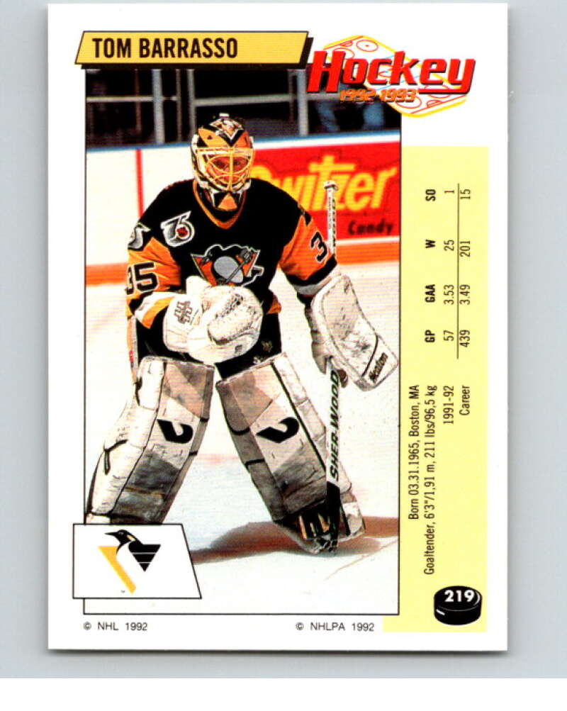 1992-93 Panini Stickers Hockey #219 Tom Barrasso Pittsburgh Penguins V82922 Image 1