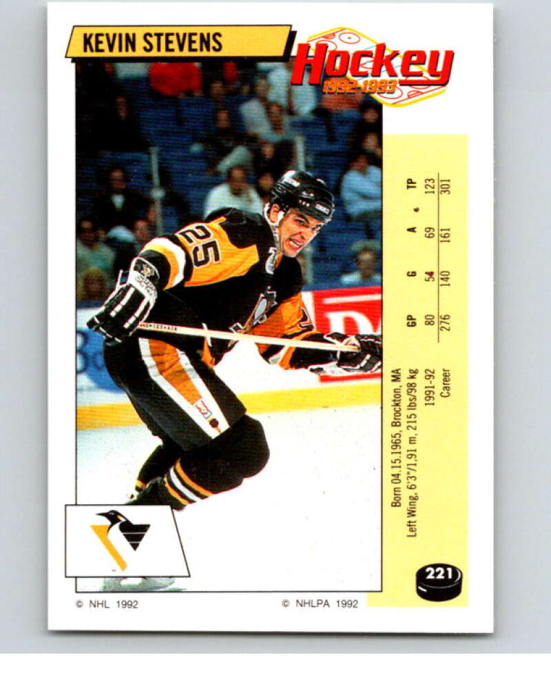 1992-93 Panini Stickers Hockey #221 Kevin Stevens Pittsburgh Penguins V82926 Image 1