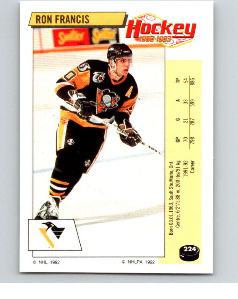 1992-93 Panini Stickers Hockey #224 Ron Francis Pittsburgh Penguins V82933 Image 1
