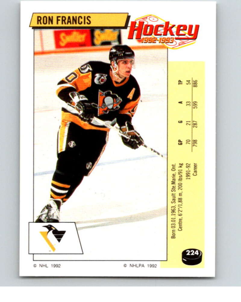 1992-93 Panini Stickers Hockey #224 Ron Francis Pittsburgh Penguins V82934 Image 1