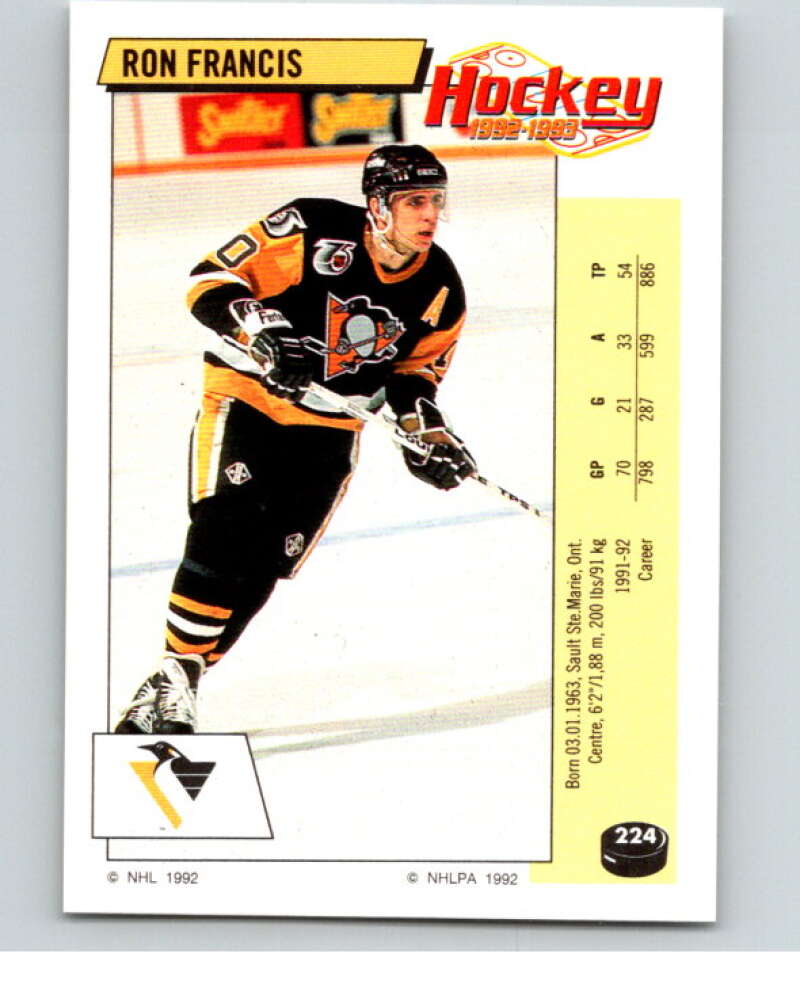 1992-93 Panini Stickers Hockey #224 Ron Francis Pittsburgh Penguins V82935 Image 1