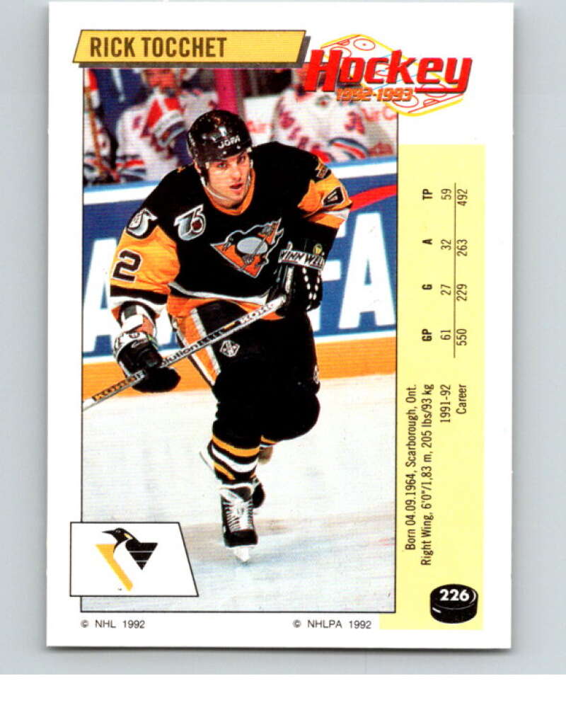 1992-93 Panini Stickers Hockey #226 Rick Tocchet Pittsburgh Penguins V82941 Image 1