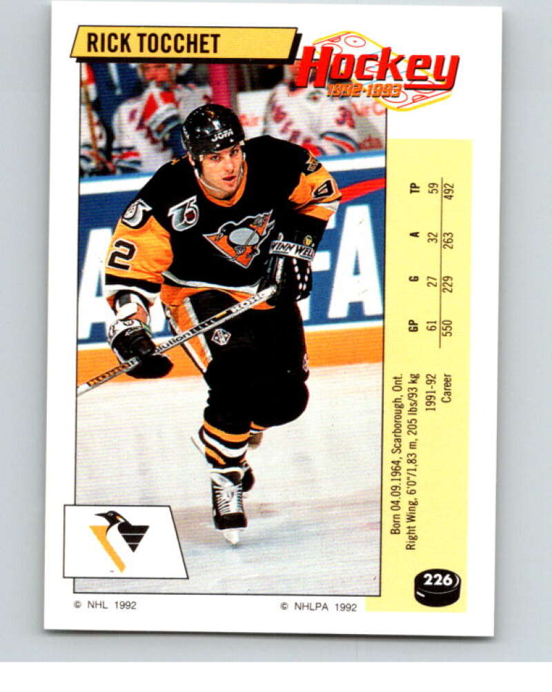 1992-93 Panini Stickers Hockey #226 Rick Tocchet Pittsburgh Penguins V82943 Image 1