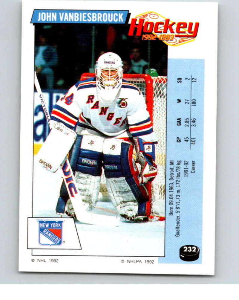 1992-93 Panini Stickers Hockey #232 John Vanbiesbrouck New York Rangers V82957 Image 1