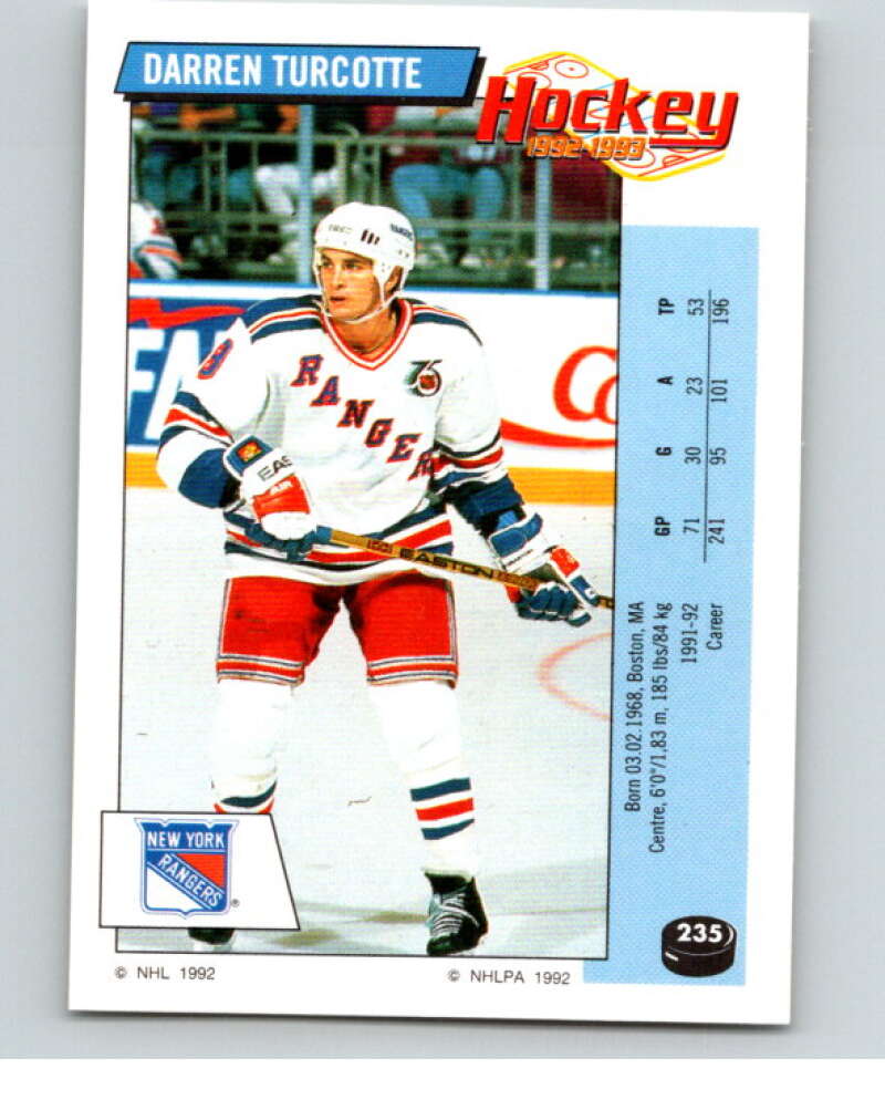 1992-93 Panini Stickers Hockey #235 Darren Turcotte New York Rangers V82962 Image 1