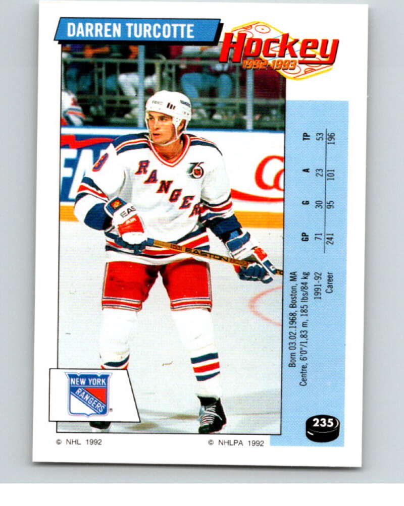 1992-93 Panini Stickers Hockey #235 Darren Turcotte New York Rangers V82963 Image 1