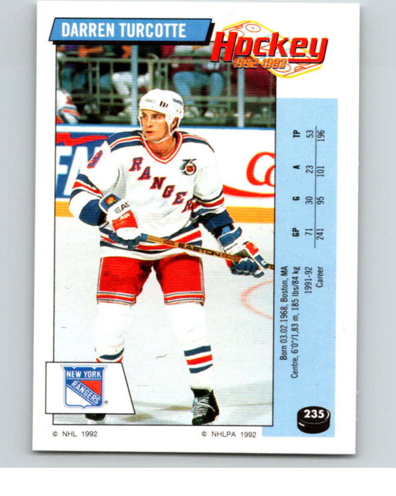 1992-93 Panini Stickers Hockey #235 Darren Turcotte New York Rangers V82964 Image 1