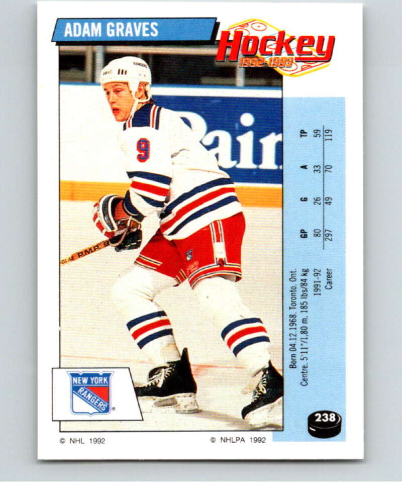 1992-93 Panini Stickers Hockey #238 Adam Graves New York Rangers V82967 Image 1