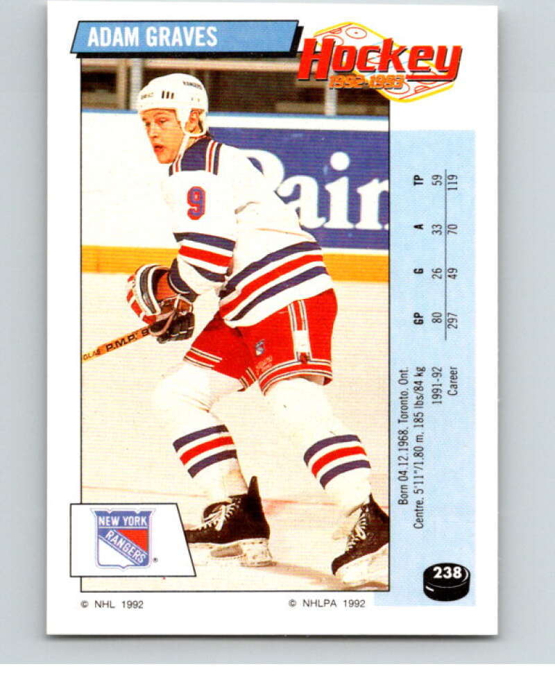 1992-93 Panini Stickers Hockey #238 Adam Graves New York Rangers V82968 Image 1