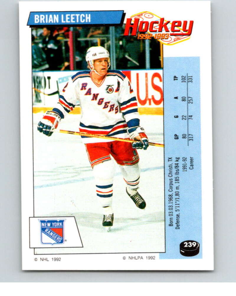 1992-93 Panini Stickers Hockey #239 Brian Leetch New York Islanders V82969 Image 1