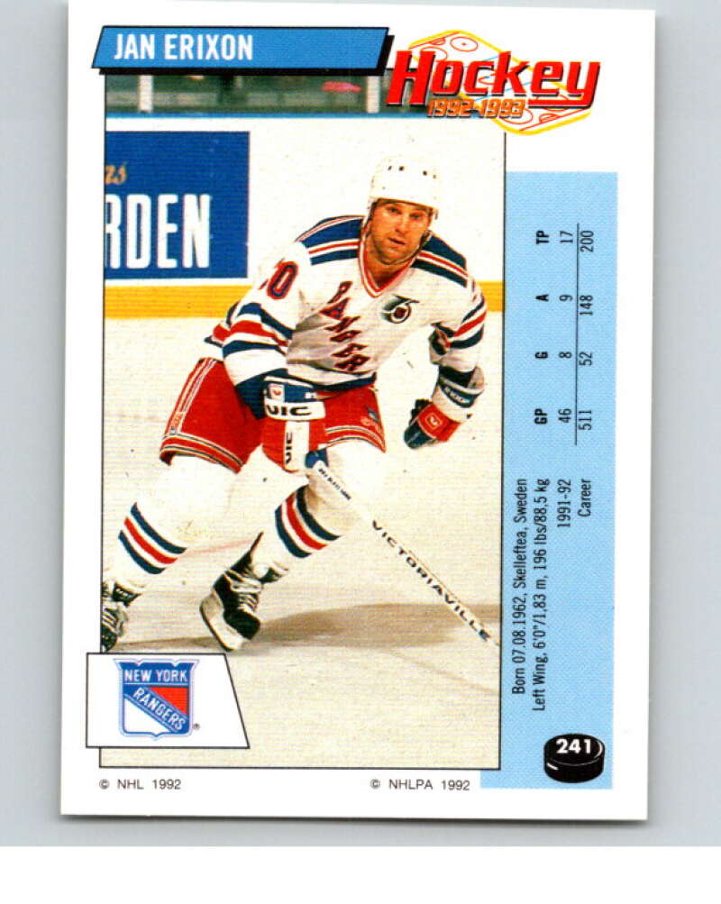 1992-93 Panini Stickers Hockey #241 Jan Erixon New York Rangers V82971 Image 1
