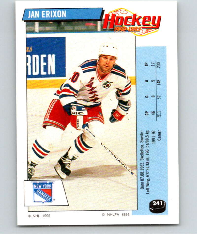 1992-93 Panini Stickers Hockey #241 Jan Erixon New York Rangers V82972 Image 1