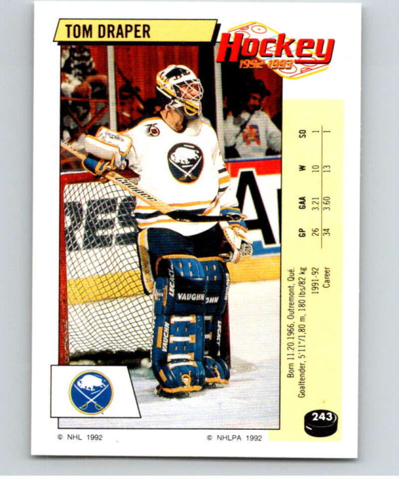 1992-93 Panini Stickers Hockey #243 Tom Draper Buffalo Sabres V82974 Image 1