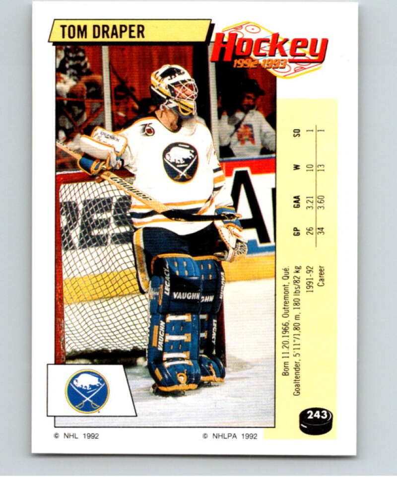 1992-93 Panini Stickers Hockey #243 Tom Draper Buffalo Sabres V82975 Image 1